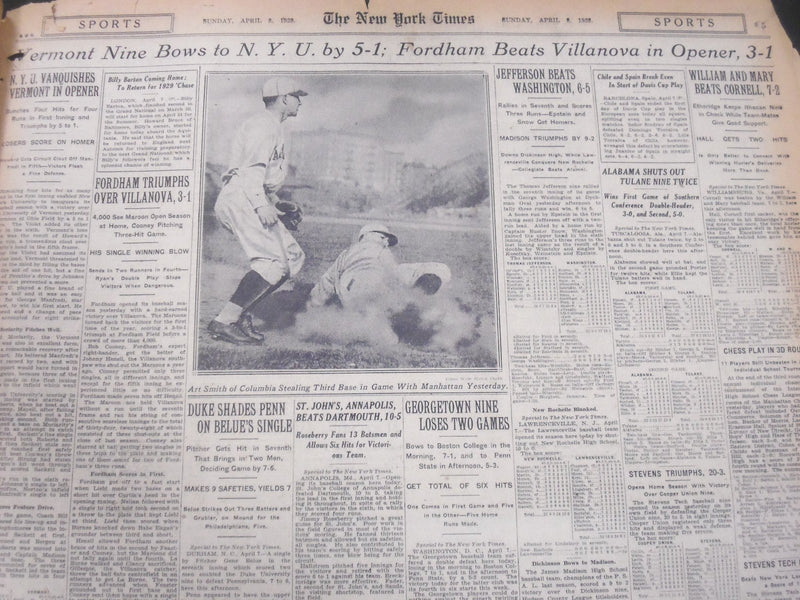 1928 APRIL 8 NEW YORK TIMES SPORTS SECTION - GEHRIG - DUROCHER - NT 5320