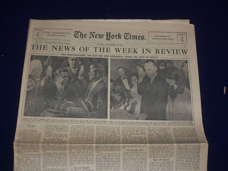 1963 NOVEMBER 24 THE NEW YORK TIMES - KENNEDY BODY LIES IN WHITE HOUSE - NP 2997