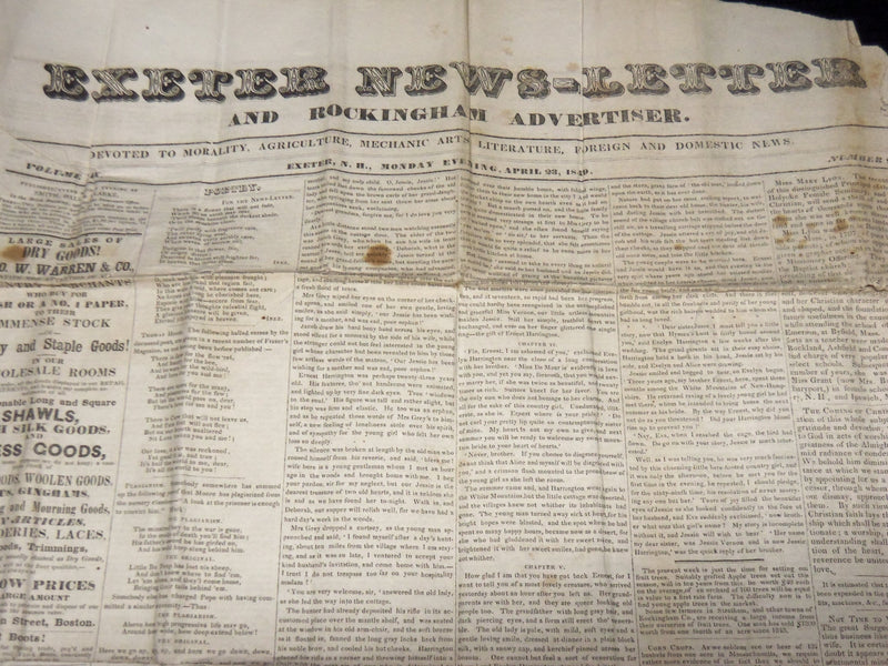 1849 EXETER NEWS LETTER ROCKINGHAM ADVERTISER - NEW HAMPSHIRE LOT OF 2 - K 56