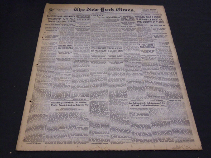 1934 DECEMBER 31 NEW YORK TIMES - RESCUERS NEAR 4 ON ADIRONDACKS - NT 4213
