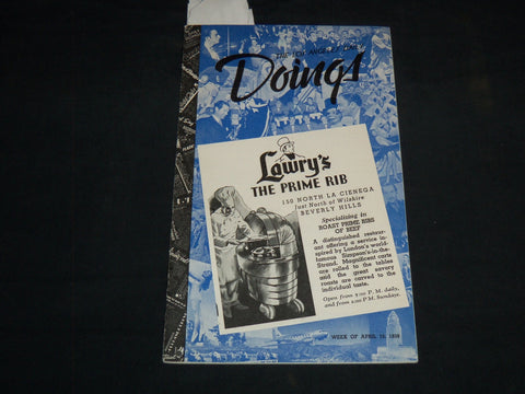 1939 APRIL 15 THE LOS ANGELES DAILY DOINGS PROGRAM - LAWRY'S PRIME RIB - J 8713