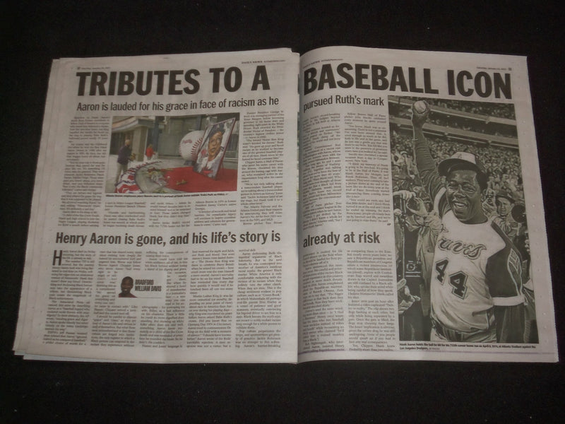 2021 JANUARY 23 NEW YORK DAILY NEWS NEWSPAPER - HENRY AARON DIED (1934-2021)