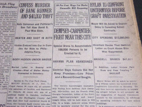 1920 NOV 8 NEW YORK TIMES - DEMPSEY-CARPENTER FIGHT NEAR THIS CITY - NT 6731