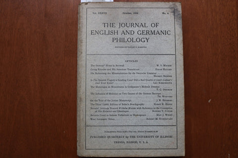 1938 OCTOBER JOURNAL OF ENGLISH AND GERMANIC PHILOLOGY - SOFTCOVER BOOK - K 3240