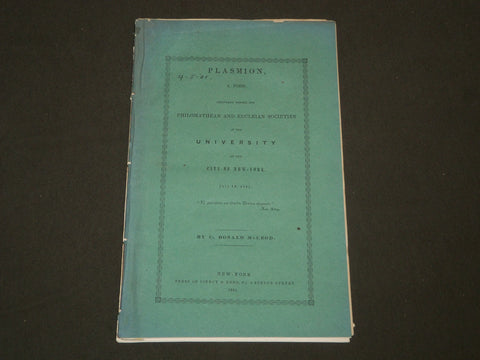 1841 PLASMION POEM - PHILOMATHEAN EUCLEIAN SOCIETIES - NEW YORK - J 4732