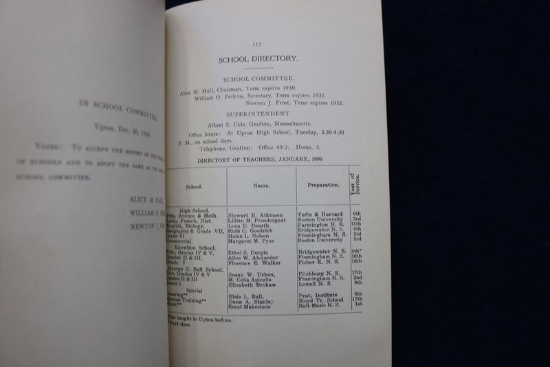 1929 UPTON TOWN OFFICERS ANNUAL REPORT SOFTCOVER BOOK - K 873