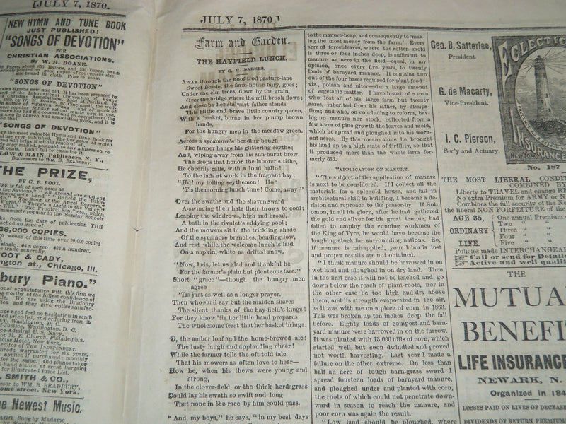1870 JULY 7 THE INDEPENDENT NEWSPAPER - CHARLES DICKENS THE CHILDREN - NT 7624