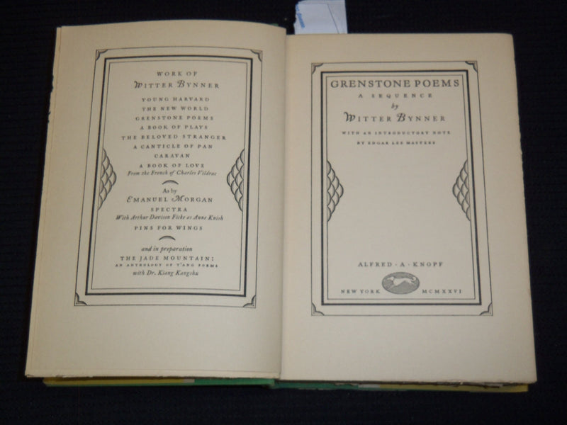 1926 GRENSTONE POEMS HARDCOVER BOOK SIGNED BY WITTER BYNNER - KD 7757