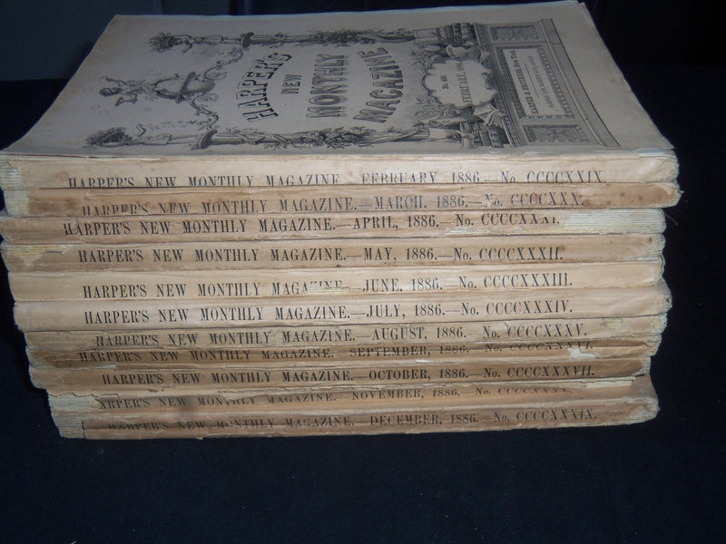 1886 HARPER'S MONTHLY MAGAZINE LOT 11 ISSUES - NICE ILLUSTRATIONS & ADS- WR 1416