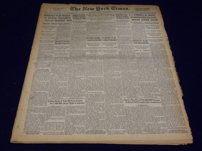 1933 JULY 11 NEW YORK TIMES - J. J. O'CONNELL JR. KIDNAPPED - NT 3868