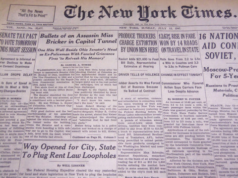 1947 JUL 13 NEW YORK TIMES - BULLETS OF ASSASSIN MISS BRICKER CAPITOL - NT 1408