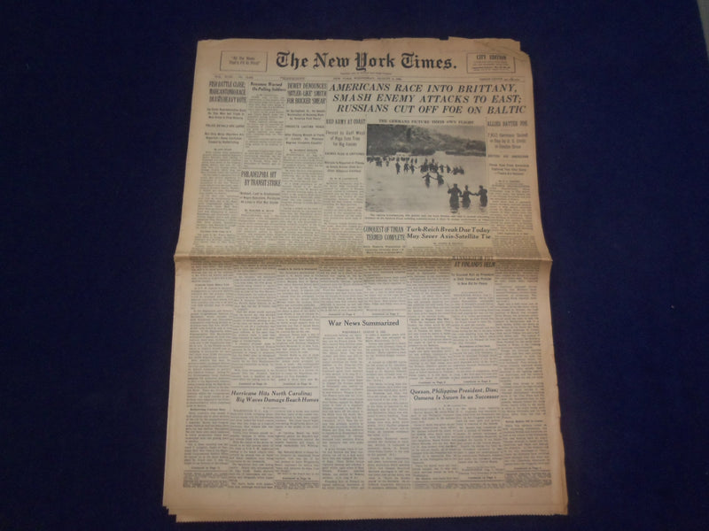 1944 AUG 2 NEW YORK TIMES - AMERICANS RACE INTO BRITTANY, SMASH ENEMY - NP 6598