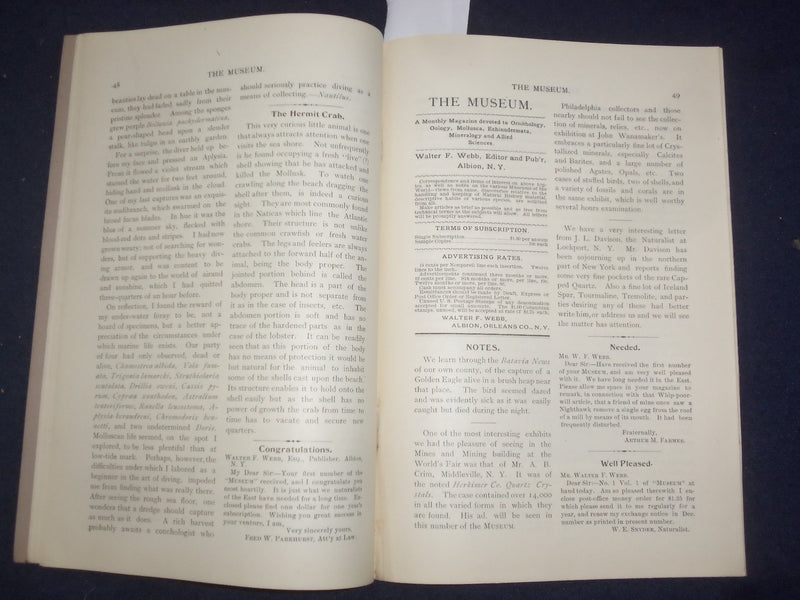 1894 NOV & DEC THE MUSEUM MAGAZINE - ISSUES #1 AND #2 - LOT OF 2 - J 9775