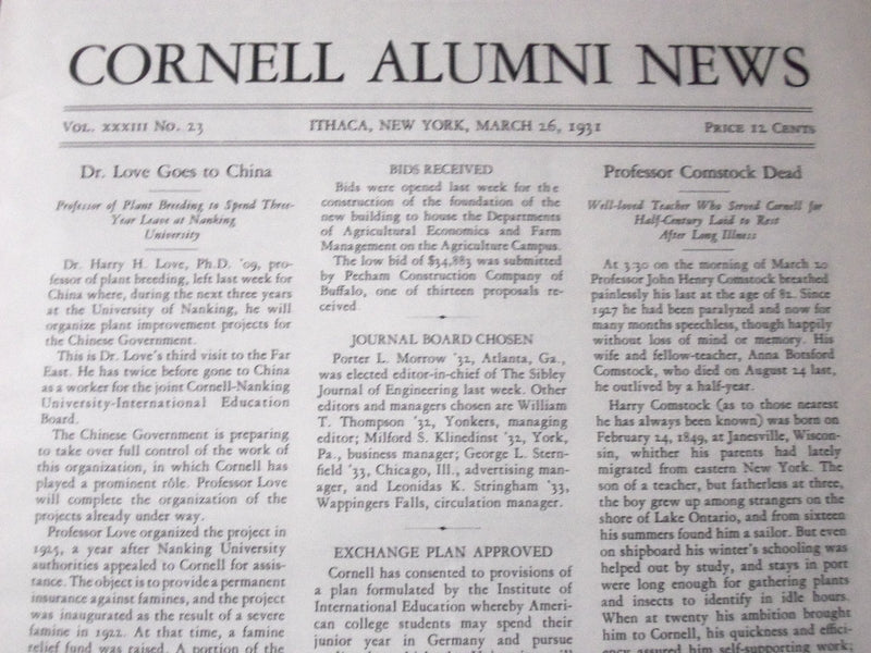 1931 FEB + MAR CORNELL ALUMNI NEWS MAGAZINE LOT OF 2 - NICE ADS - J 1228