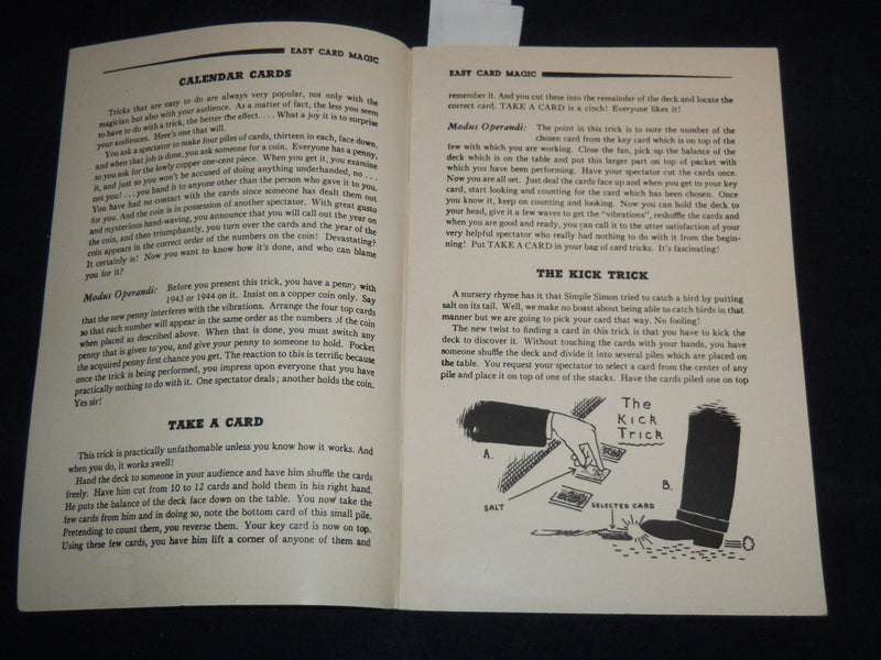 1944 EASY CARD MAGIC BOOK WRITTEN BY ROB ROY - PADELL BOOK COMPANY - J 8911