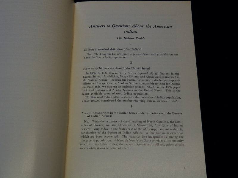 1963 ANSWERS TO QUESTIONS ABOUT THE AMERICAN INDIAN BOOK - J 7374