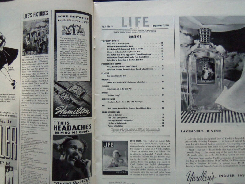1940 SEPTEMBER 23 LIFE MAGAZINE - AIR RAID VICTIM - L 201