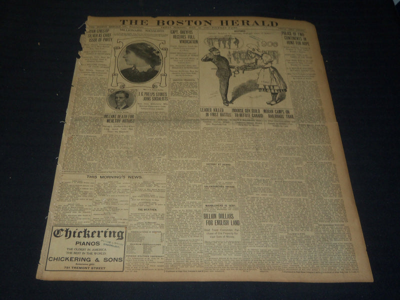 1906 JULY 13 THE BOSTON HERALD - CAPT. DREYFUS RECEIVES FULL VINDICATION- BH 82