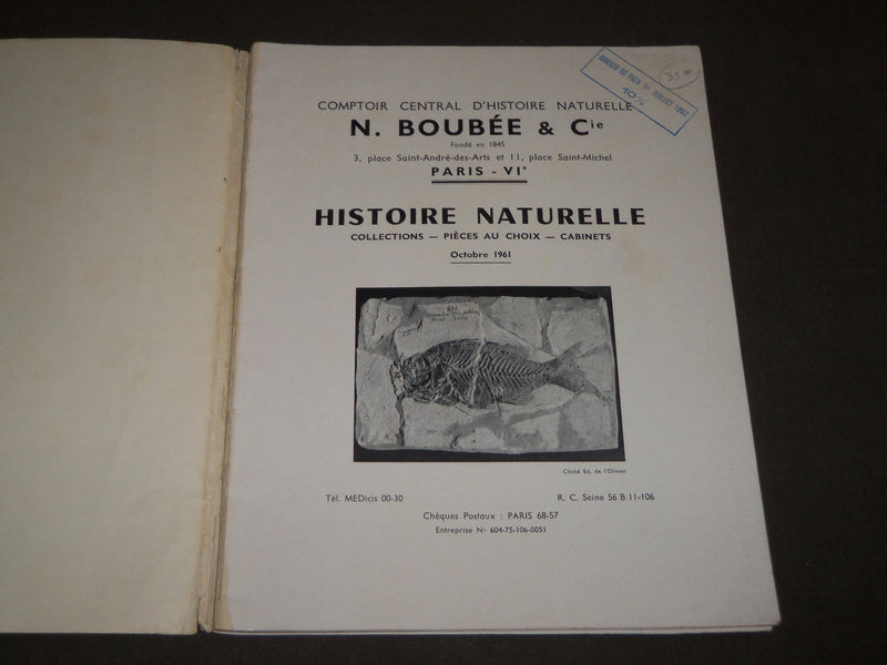 1961 N. BOUBEE & CIE. COLLECTIONS D'HISTOIRE NATURELLE FRENCH CATALOGUE - FR 507