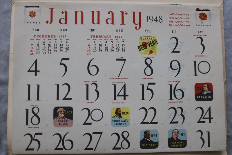1948 PEARL FURNITURE CO. CALENDAR - CLEVELAND, OHIO - K 3457