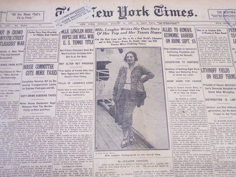1921 AUGUST 14 NEW YORK TIMES - MLLE. LENGLEN WRITES HER OWN STORY - NT 5497