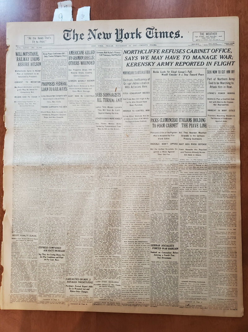 1917 NOVEMBER 16 NEW YORK TIMES - KERENSKY ARMY IN FLIGHT - NT 8070