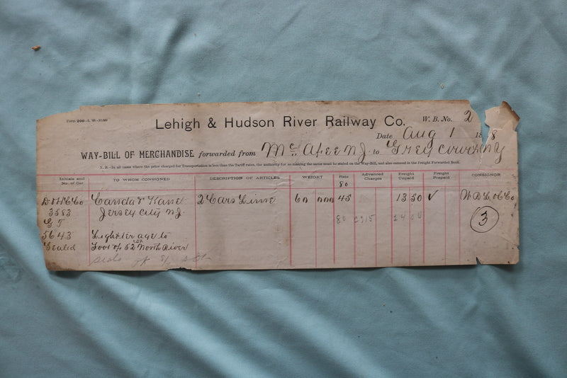 1888 WAY-BILL OF MERCHANDISE RAILROAD - 3 PIECES - K 3326