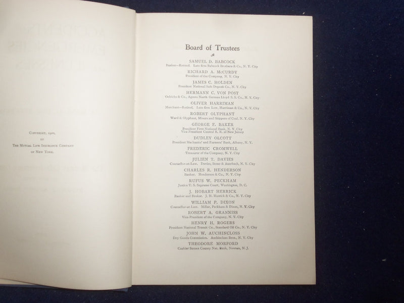 1900 THE MUTUAL LIFE INSURANCE COMPANY ON NEW YORK MANUAL - HARDCOVER - KD 8788