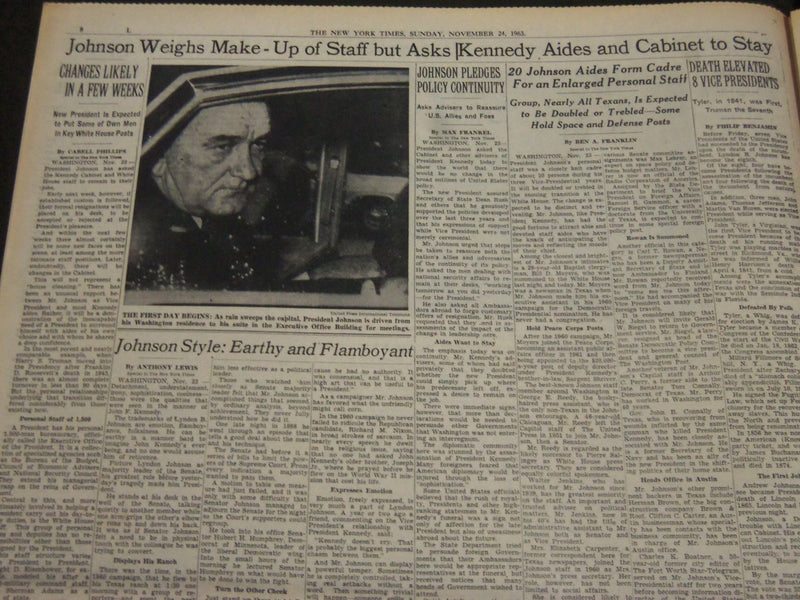1963 NOVEMBER 24 NEW YORK TIMES - KENNEDY'S BODY LIES IN WHITE HOUSE - NT 7172