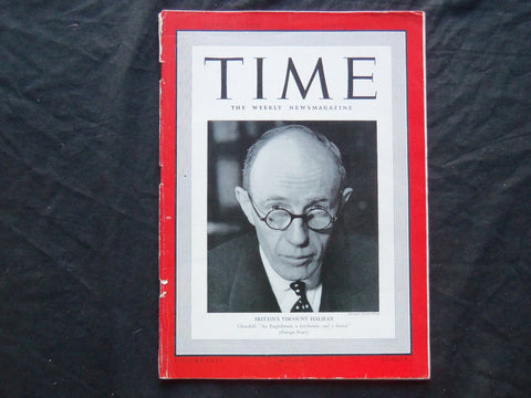 1940 JANUARY 15 TIME MAGAZINE - BRITIAN'S VISCOUNT HALIFAX - T 695