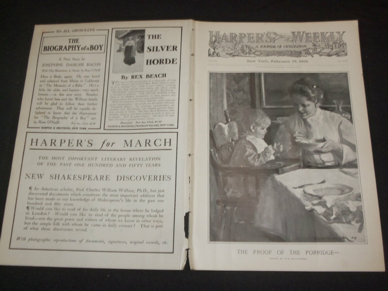1910 FEBRUARY 19 HARPER'S WEEKLY MAGAZINE -THE PROOF OF THE PORRIDGE - ST 6365