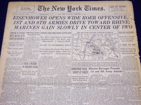 1945 FEB 24 NEW YORK TIMES - EISENHOWER OPENS WIDE ROER OFFENSIVE - NT 360