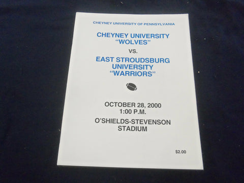 2000 OCT 28 FOOTBALL PROGRAM -CHEYNEY UNIVERSITY VS EAST STROUDSBURG - SP 1214S