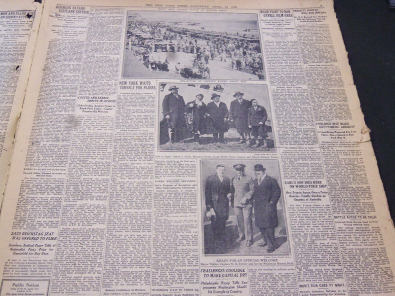 1928 APRIL 14 NEW YORK TIMES - OCEAN FLIERS LAND SAFELY OFF LABRADOR - NT 5350