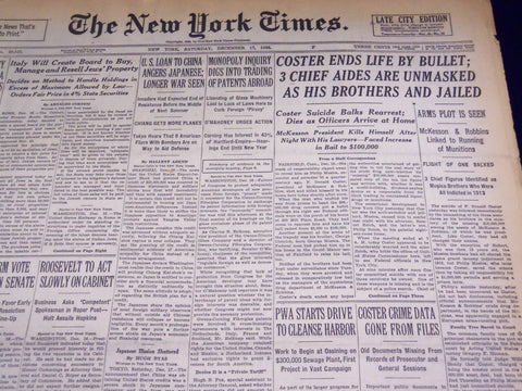 1938 DECEMBER 17 NEW YORK TIMES NEWSPAPER - COSTER ENDS LIFE BY BULLET - NT 2477