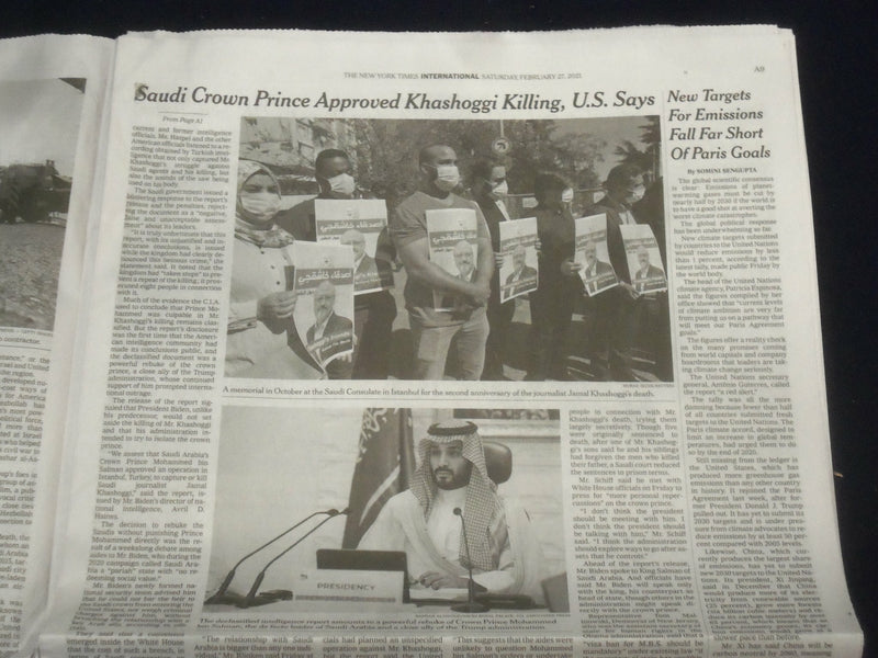 2021 FEBRUARY 27 NEW YORK TIMES - DE FACTO SAUDI LEADER APPROVED ASSASSINATION