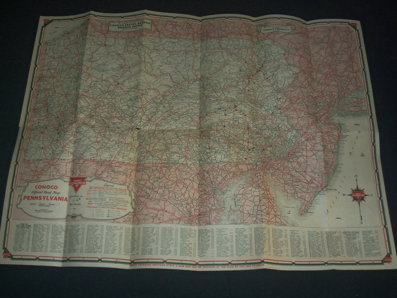 1940'S CONOCO TRAVEL BUREAU MAPS LOT OF 8 - NJ - NY - PA - MARYLAND - O 1616