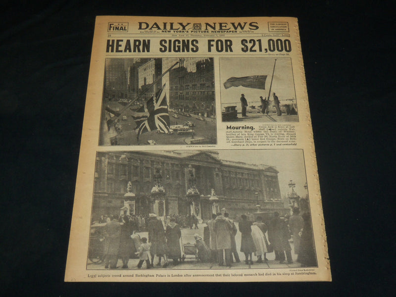 1952 FEBRUARY 7 NEW YORK DAILY NEWS - ELIZABETH FLIES HOME AS QUEEN - NP 5390
