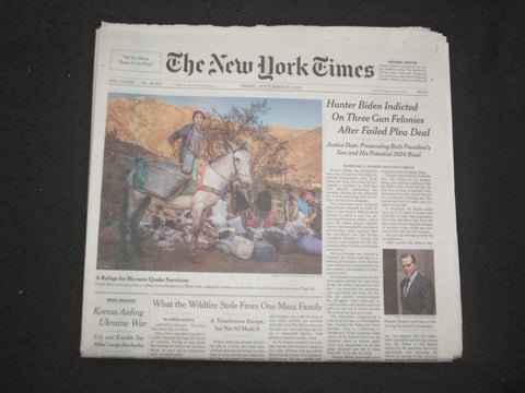2023 SEPTEMBER 15 NEW YORK TIMES - HUNTER BIDEN INDICTED ON THREE GUN FELONIES