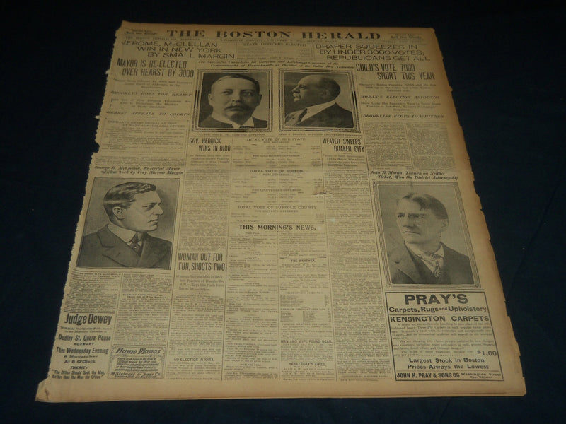 1905 NOVEMBER 8 THE BOSTON HERALD - JEROME MCCLELLAN WIN IN NEW YORK - BH 261