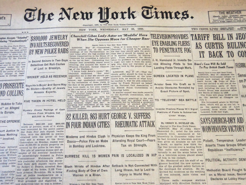 1930 MAY 28 NEW YORK TIMES - TELEVISION PROVIDES EYE TO PENETRATE FOG - NT 5654