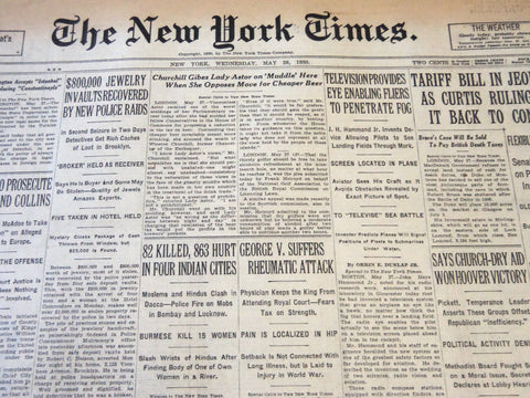 1930 MAY 28 NEW YORK TIMES - TELEVISION PROVIDES EYE TO PENETRATE FOG - NT 5654