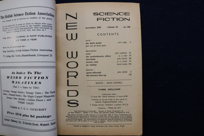 1963 NOVEMBER NEW WORLDS SOFTCOVER DIGEST MAGAZINE-VOLUME 46, NUMBER 136- K 459