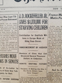 1921 JAN 22 NEW YORK TIMES-ROCKEFELLER GIVES $1MIL FOR STARVING CHILDREN-NT 8105