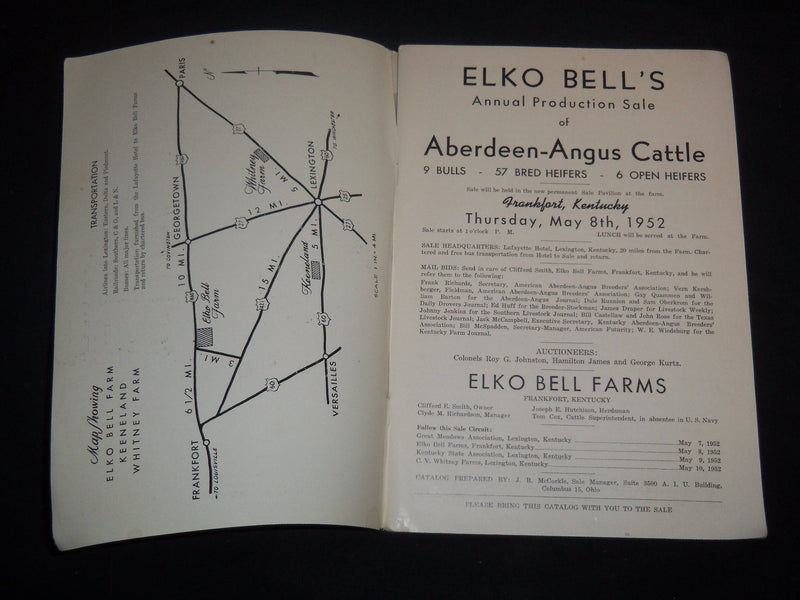 1952 ELKO BELL FARM PRODUCTION ABERDEEN-ANGUS BREEDERS' CATTLE CATALOG - J 9217