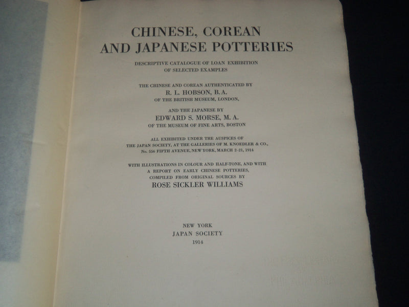 1914 CHINESE COREAN AND JAPANESE POTTERIES VOLUME BY HOBSON & MORSE - Z 132