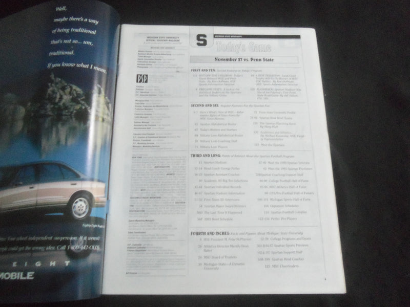 1993 NOVEMBER 27 FOOTBALL PROGRAM - MICHIGAN STATE VS PENN STATE UNIV - B 5533R