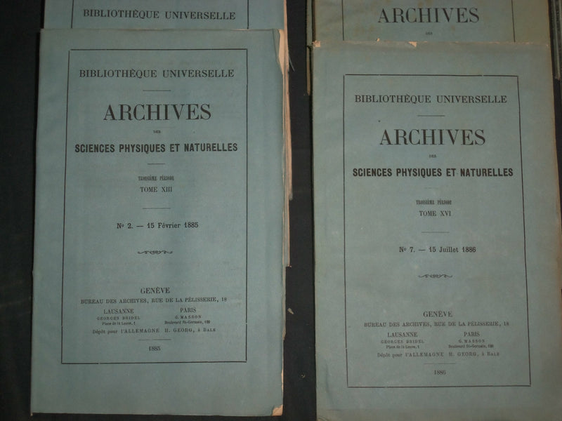 1885-1891 ARCHIVES DES SCIENCES PHYSIQUES ET NATURELLES - LOT OF 27 - WR 1045D