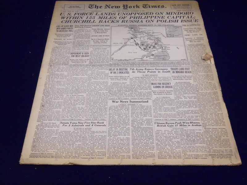 1944 DEC 16 NEW YORK TIMES - U. S FORCE LANDS UNOPPOSED ON MINDORO - NT 1793