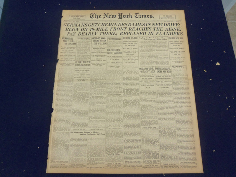 1918 MAY 28 NEW YORK TIMES - GERMANS GET CHEMIN DES DAMES - NT 8186